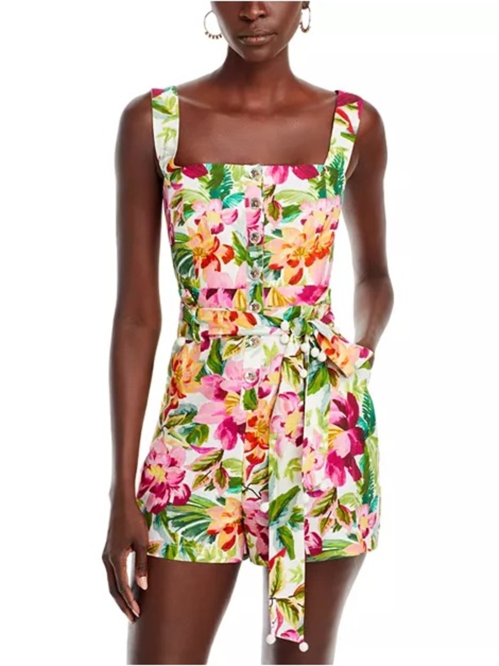FARM Rio Pink Green Floral Belted Romper